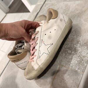 Golden Goose Super-Star White Dot Star & Tan Heel Sneaker